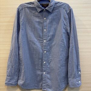 Johnston & Murphy 100% Cotton Blue Checkered Men's Long Sleeve Button Up Size M